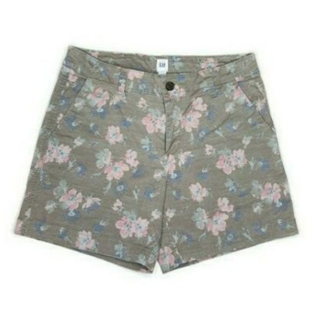 GAP Floral Cotton Mid Rise Flat Front Shorts